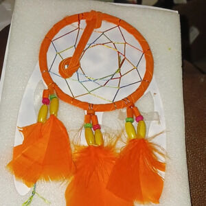 NIP Wind Chime Legend of the Dreamcatcher Dream Catcher w/ Feathers - Orange